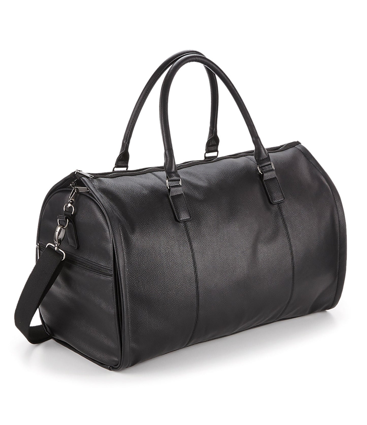 Interior of personalised holdall bag showing garment section, shoe pocket and pinstripe lining