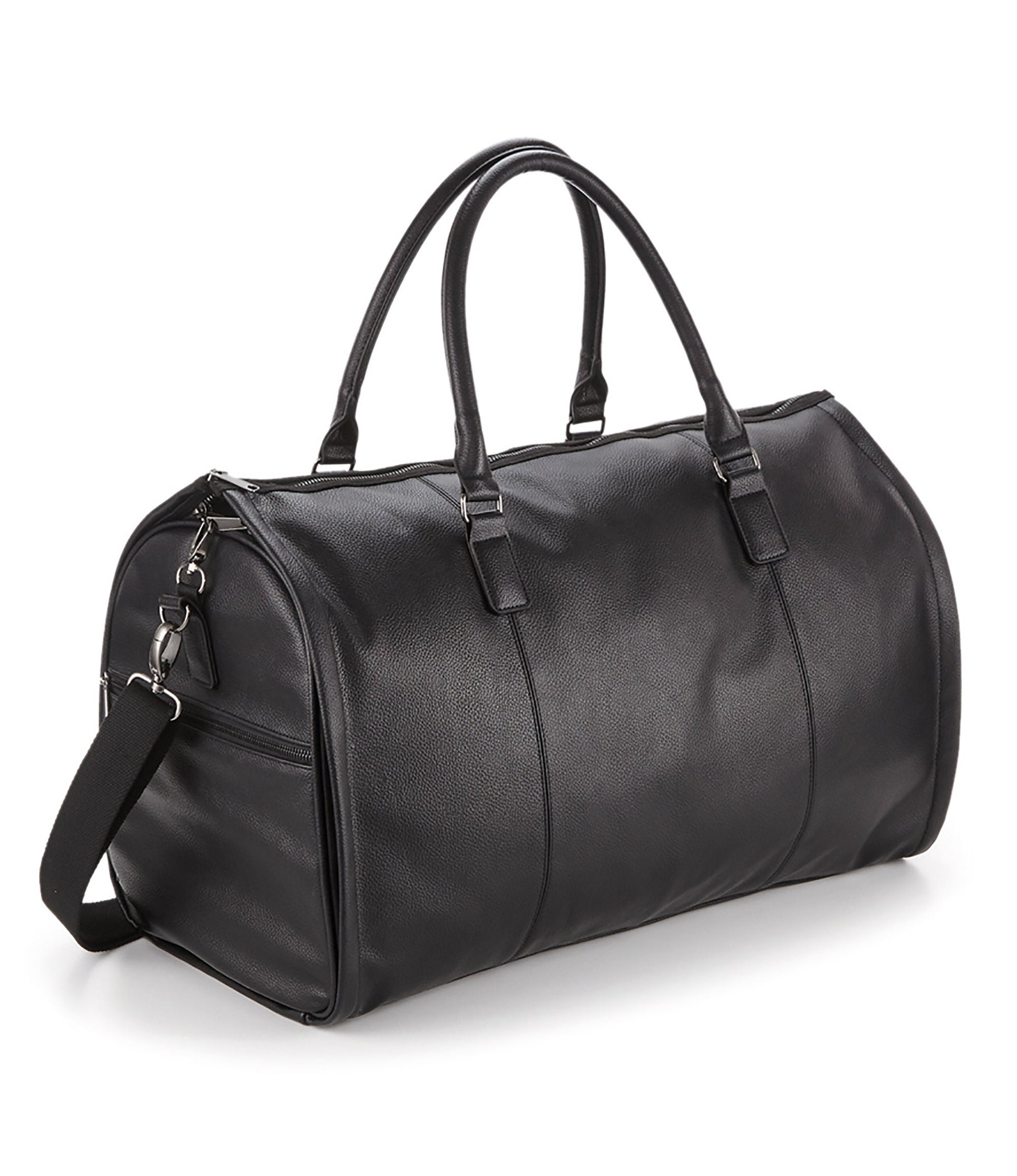 Interior of personalised holdall bag showing garment section, shoe pocket and pinstripe lining