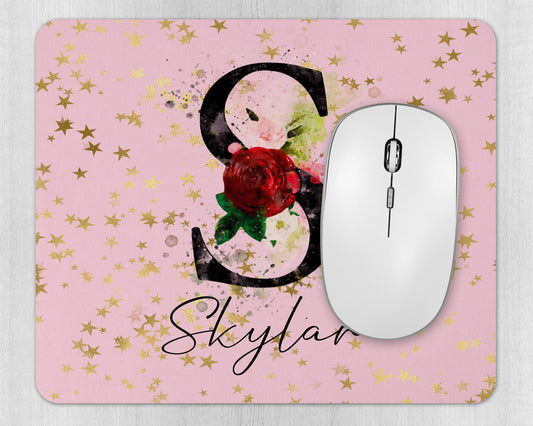 Personalised mouse pad with unique design and custom name on desk workspace