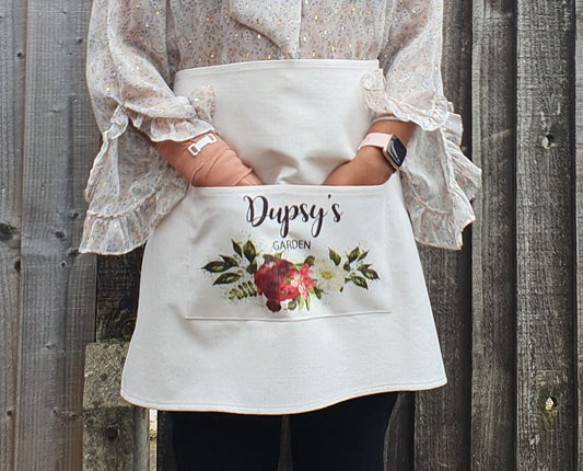Personalised gardening waist apron with double pockets and custom name text