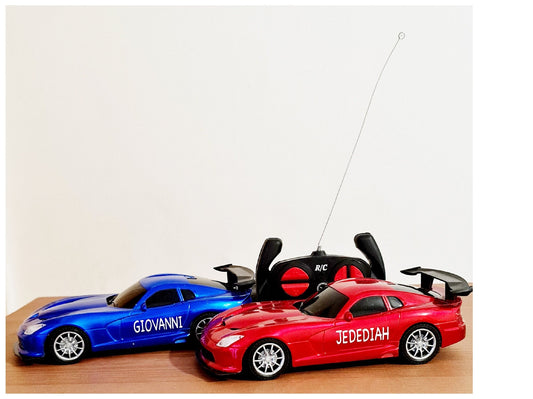 Personalised red die-cast remote control car with custom name, page boy and birthday gift