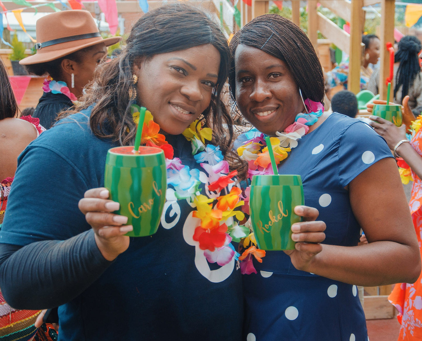 Personalised watermelon party cups displayed together for summer celebrations