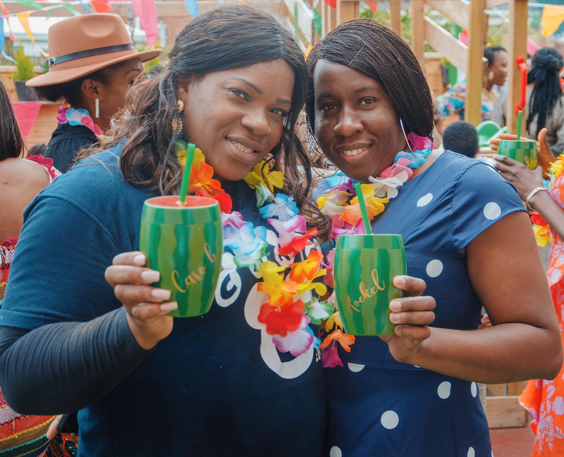 Personalised watermelon party cups displayed together for summer celebrations