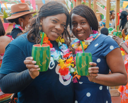 Personalised watermelon party cups displayed together for summer celebrations