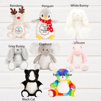 Personalisation style options for first Christmas teddies showing Style 1 and Style 2 name formats
