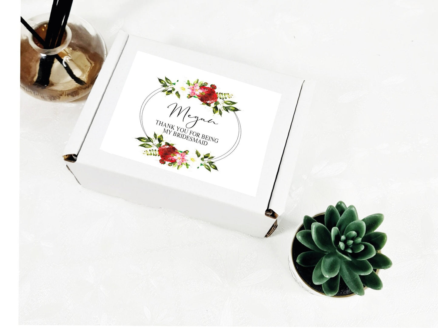 Personalised floral bridesmaid proposal gift box filled with bath bomb, hand cream and treats