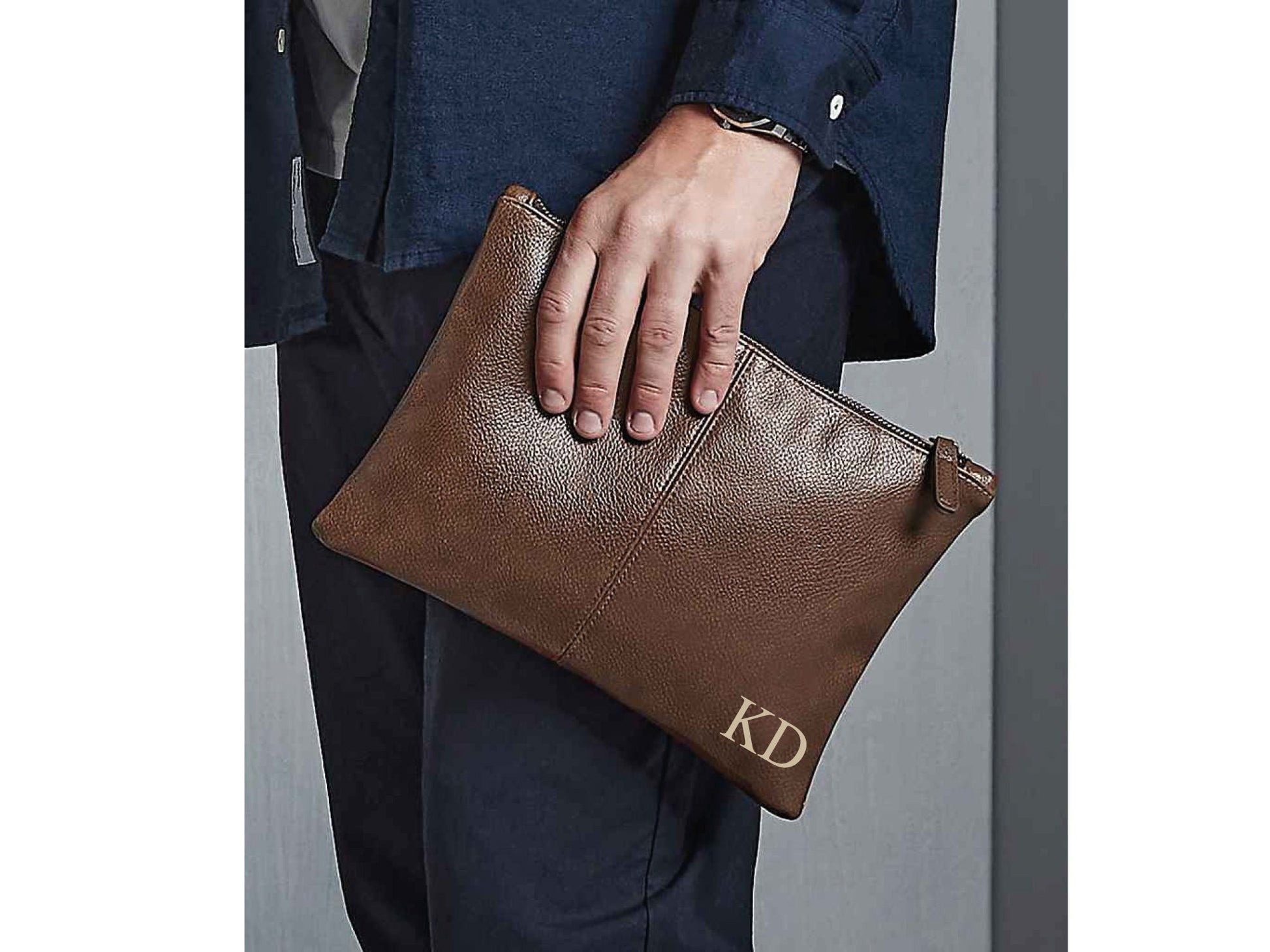 Personalised black leather-look washbag with custom gold text, NuHide material travel bag