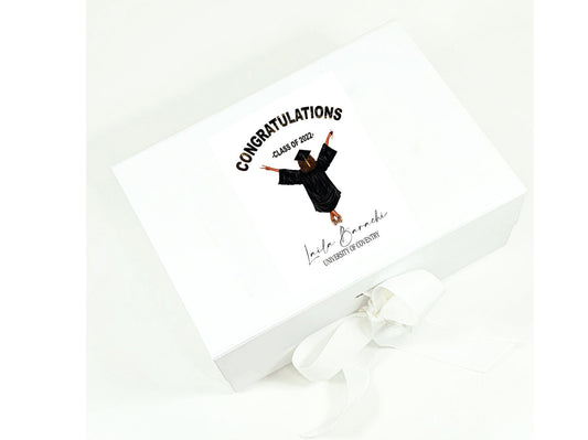 Personalised graduation gift box with custom illustration and magnetic closure