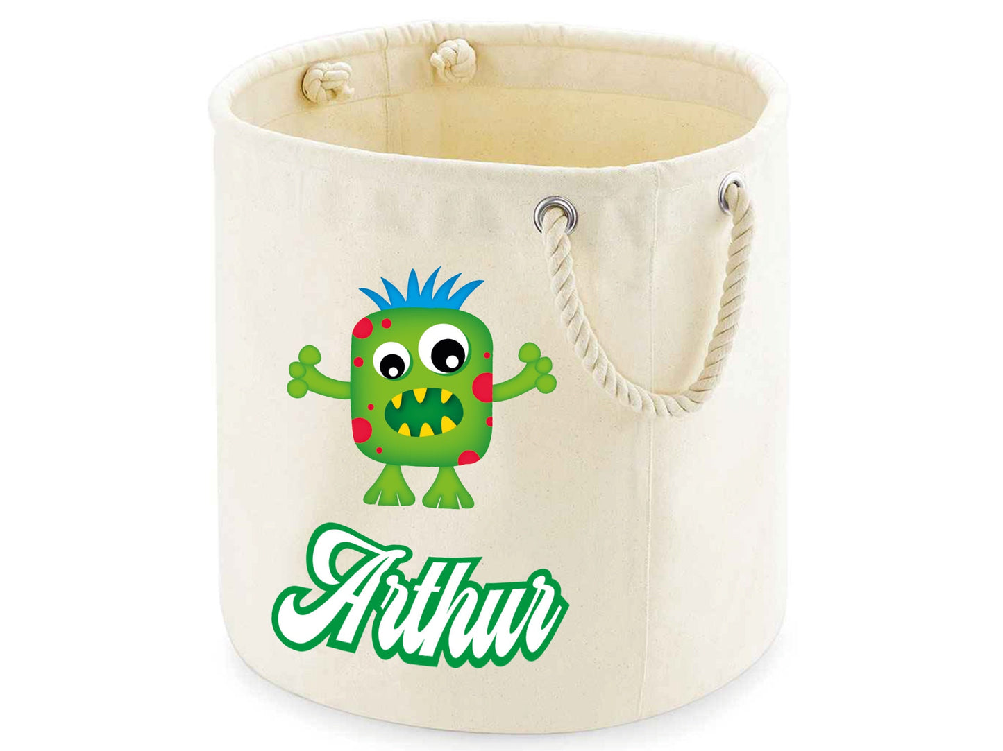 Personalised scary monster toy storage bag in cotton canvas for kids playroom