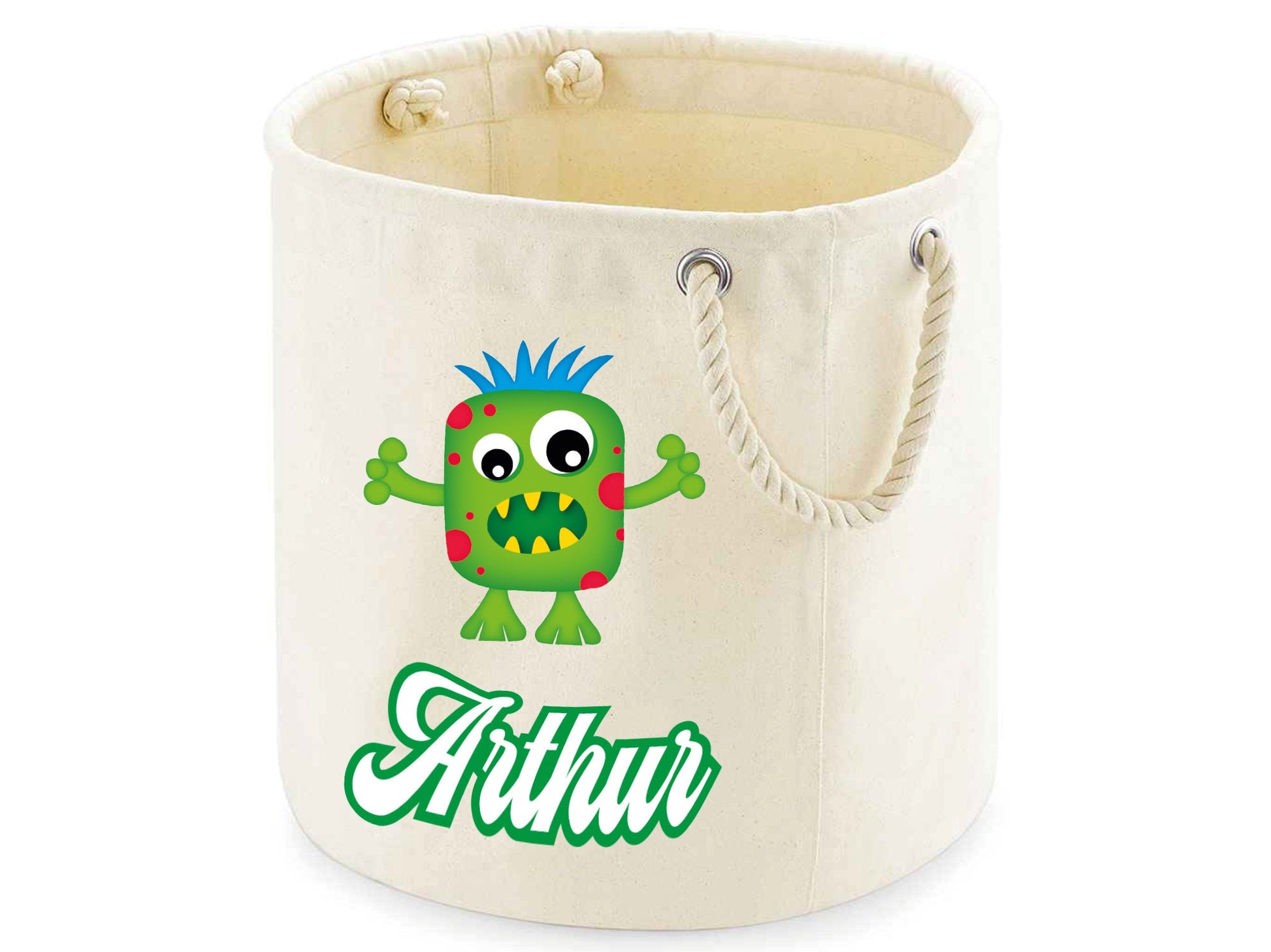 Personalised scary monster toy storage bag in cotton canvas for kids playroom