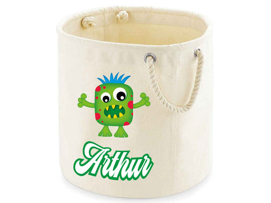 Personalised scary monster toy storage bag in cotton canvas for kids playroom
