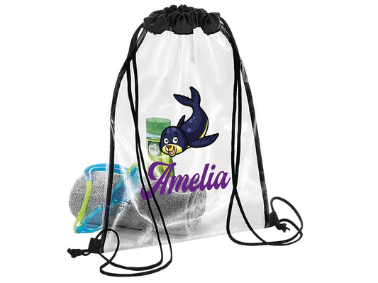 Personalised waterproof shark swimming bag with custom name for kids