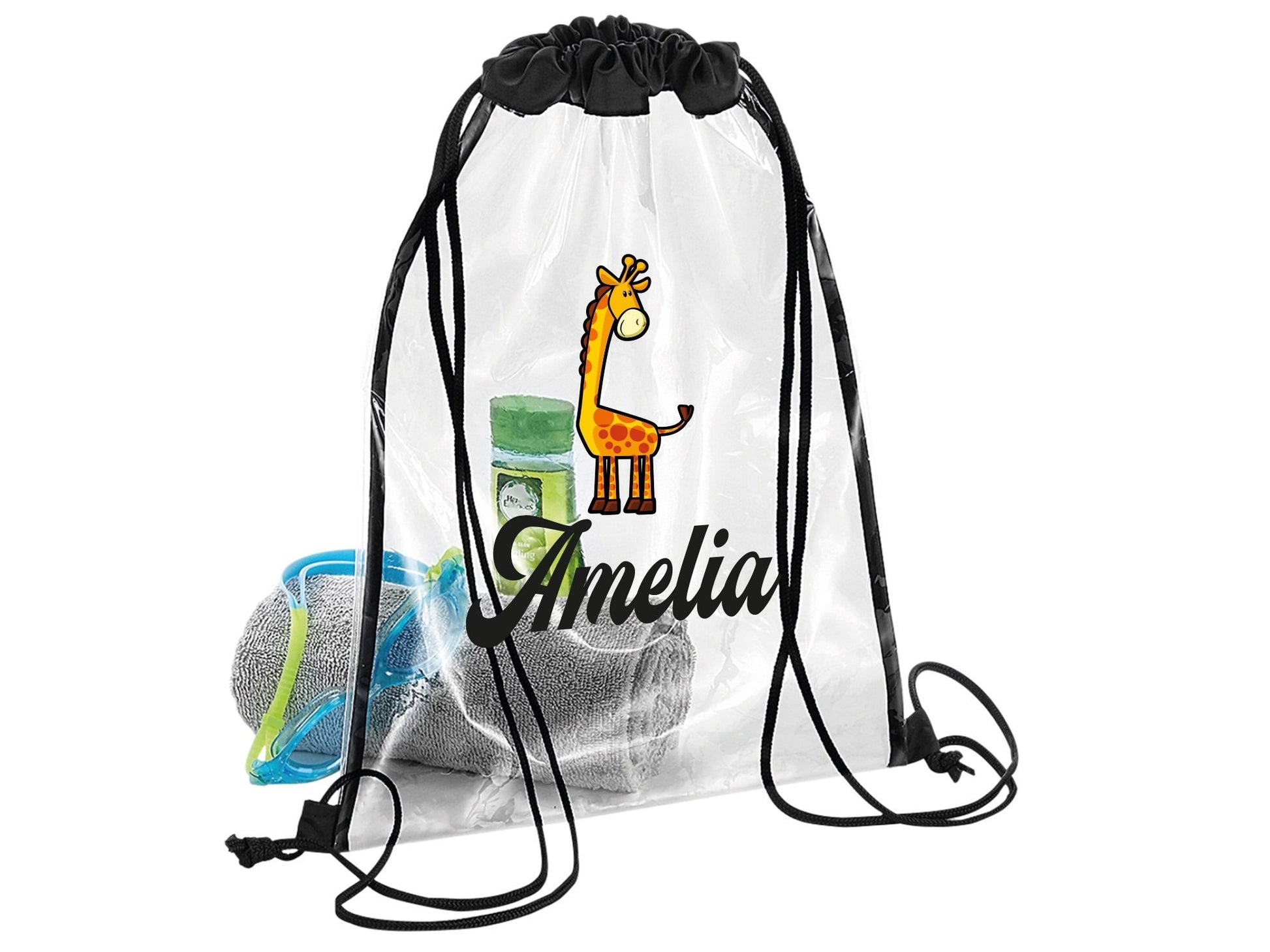 Personalised waterproof safari swimming bag with animal theme design and custom name for kids