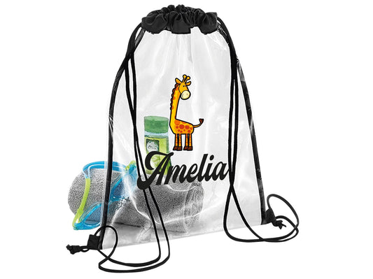 Personalised waterproof safari swimming bag with animal theme design and custom name for kids