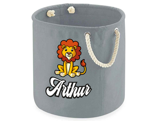 Safari jungle toy storage bags in multiple sizes and colours showing personalisation options