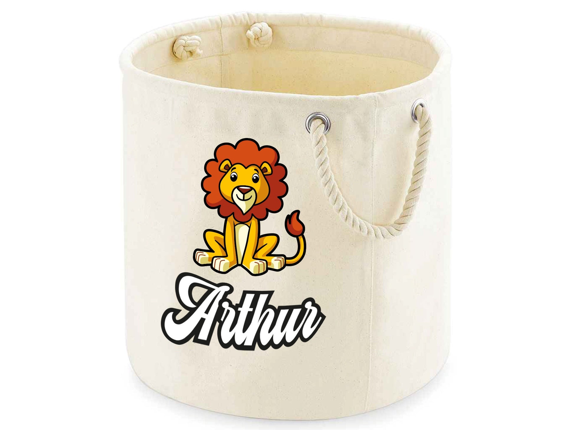 Personalised safari jungle toy storage bag with animal design and custom name for kids playroom