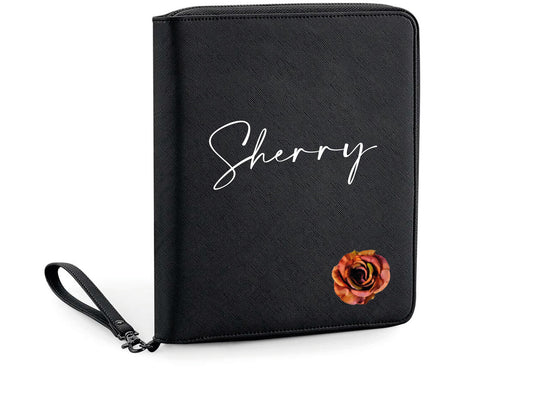 Personalised vegan leather travel organiser with custom name in Saffiano grain finish