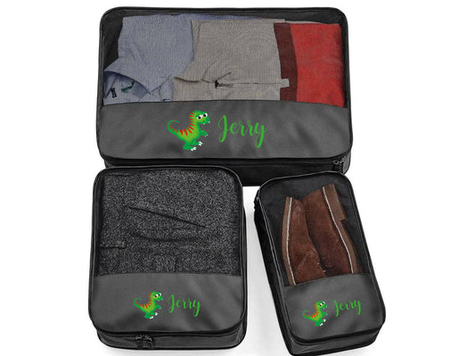 Personalised 3-piece packing cube set with custom name for organised holiday travel