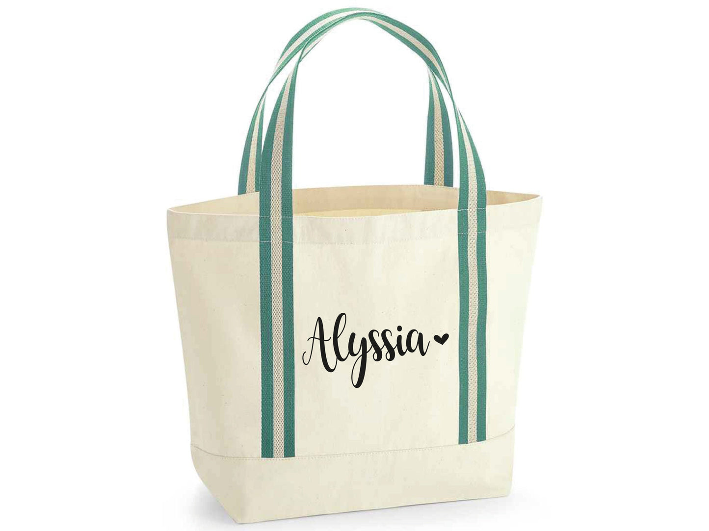 Close-up of personalised monogram detail on premium heavyweight beach bag