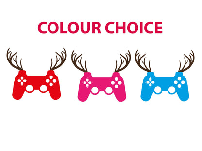 Personalised gamer Christmas jumper in navy blue with festive gaming reindeer design